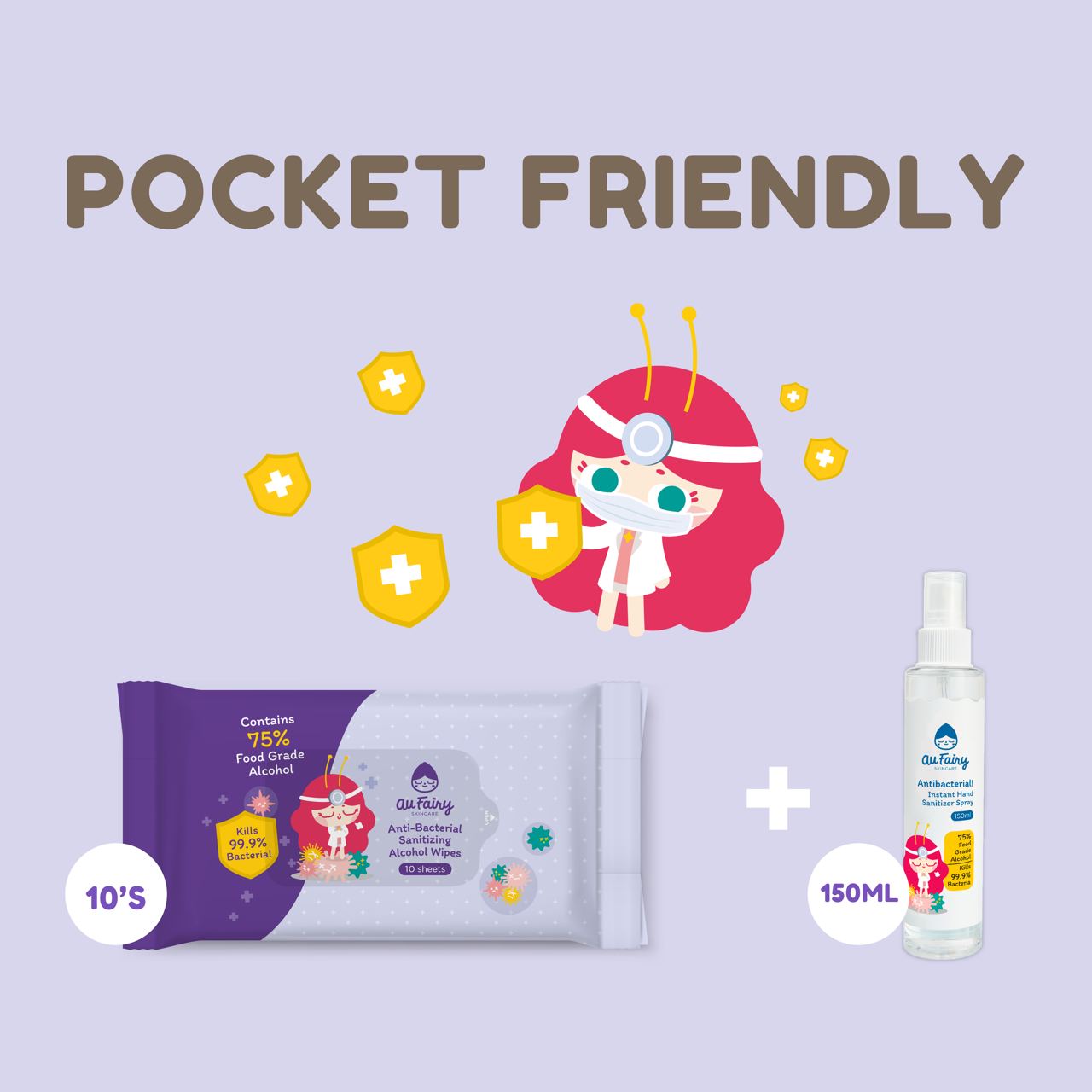 Pocket Friendly Bundle ( Au Fairy Alcohol Wipes 10's + Au Fairy Antibacterial! Instant Hand Sanitizer Spray 150ml)